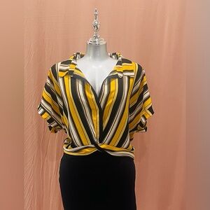 Striped Twist-Front Blouse - Yellow/Black